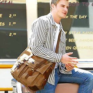 Brand New Kattee Leather Canvas Messenger Bag Vintage